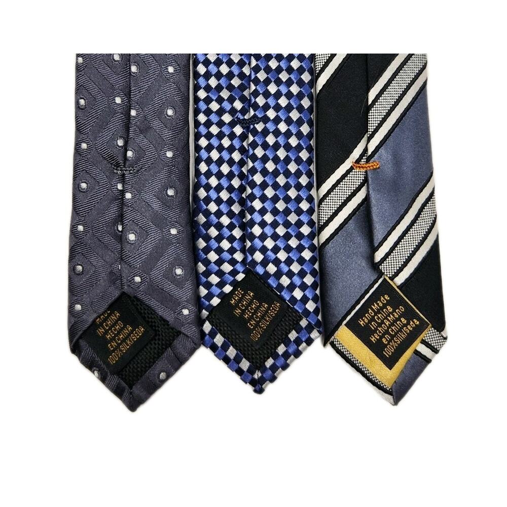 Donald J. Trump 3 Silk Ties Lot - Signature Collection Blue Striped/Check - Picture 3 of 6